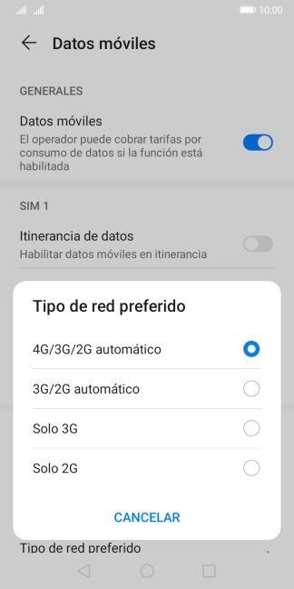 Pulsa el tipo de red deseado.