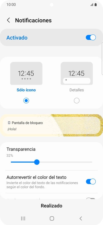 Pulsa los ajustes deseados para activarlos o desactivarlos.