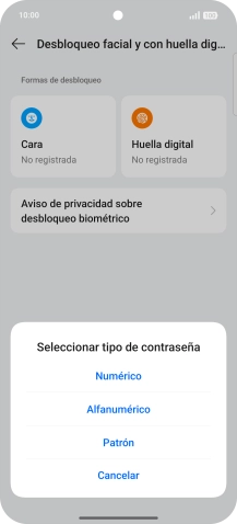 Pulsa el código de seguridad deseado.