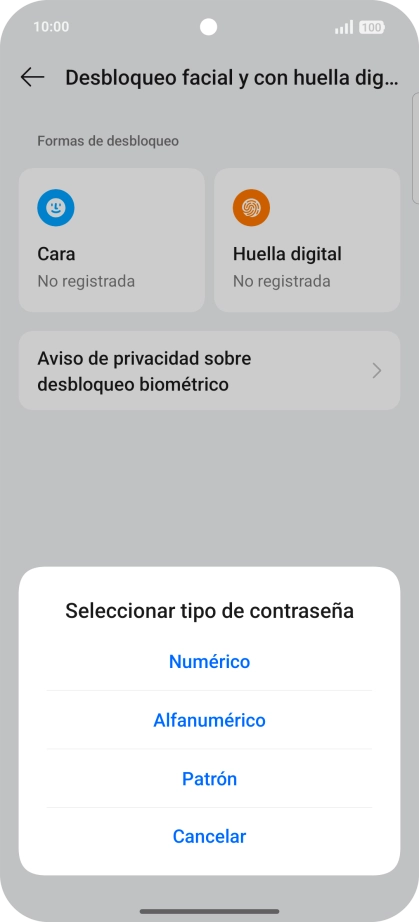 Pulsa el código de seguridad deseado.