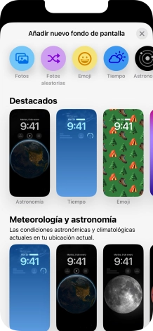 Pulsa una categoría y sigue las indicaciones de la pantalla para seleccionar la imagen de fondo deseada.