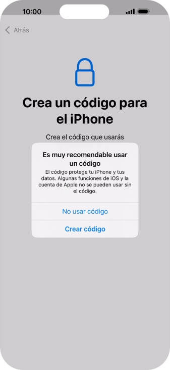 Si desactivas la función, pulsa No usar código.