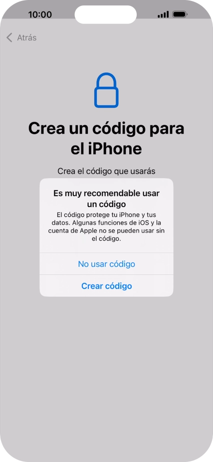 Si desactivas la función, pulsa No usar código.