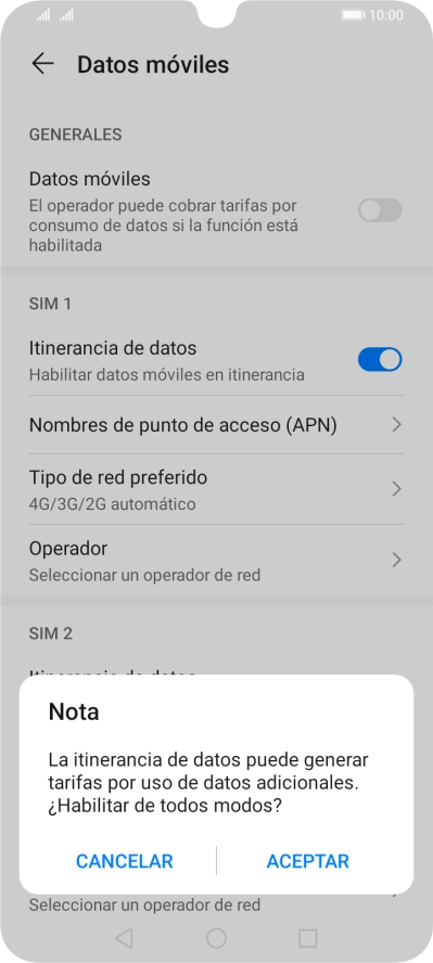 Si activas la función, pulsa ACEPTAR.