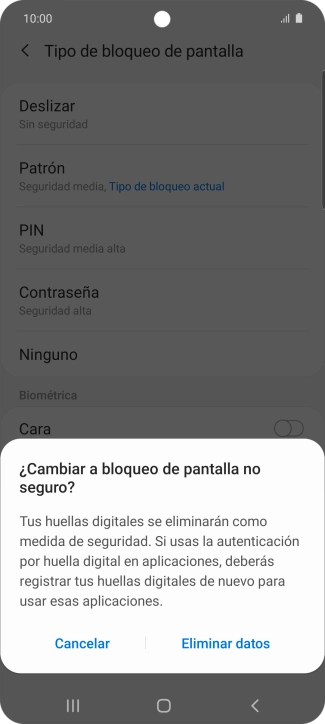 Pulsa Eliminar datos.