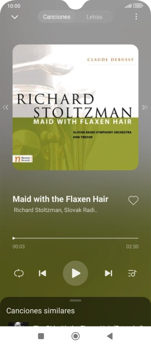 Pulsa la flecha hacia la derecha para ir al archivo de música siguiente.