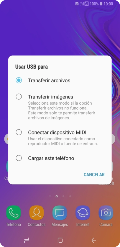 Pulsa Transferir archivos para activar la función.