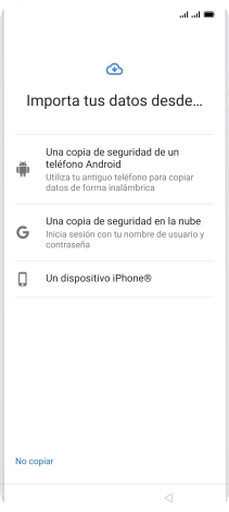 Pulsa el ajuste deseado y sigue las instrucciones de la pantalla para transferir el contenido del otro teléfono.