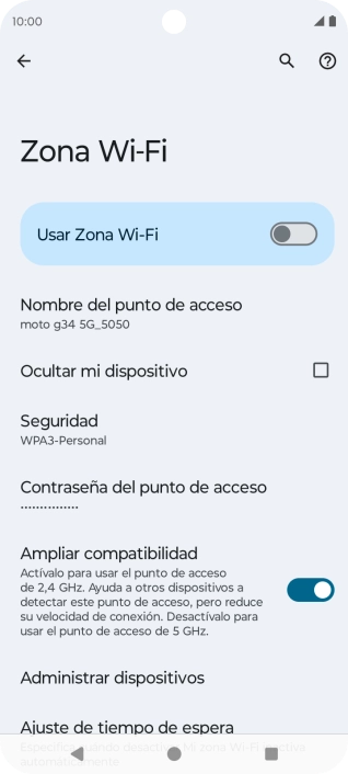Pulsa Contraseña del punto de acceso.