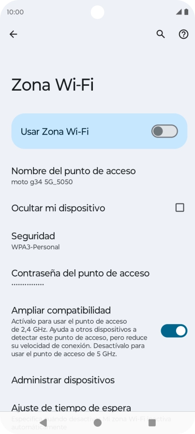 Pulsa Contraseña del punto de acceso.