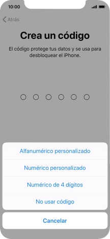 Sigue las indicaciones de la pantalla para activar el uso del código de seguridad o pulsa No usar código.