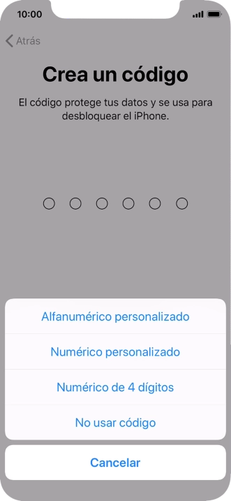 Sigue las indicaciones de la pantalla para activar el uso del código de seguridad o pulsa No usar código.