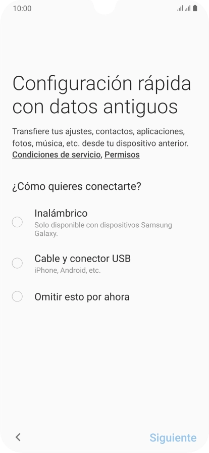 Puedes transferir el contenido de otro teléfono cuando activas tu teléfono por primera vez y cuando lo has restablecido. Cuando aparezca en la pantalla del teléfono esta imagen, ya está listo para la transmisión del contenido del otro teléfono.