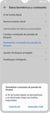Pulsa DESHABILITAR e introduce el código de seguridad extra que has creado anteriormente.