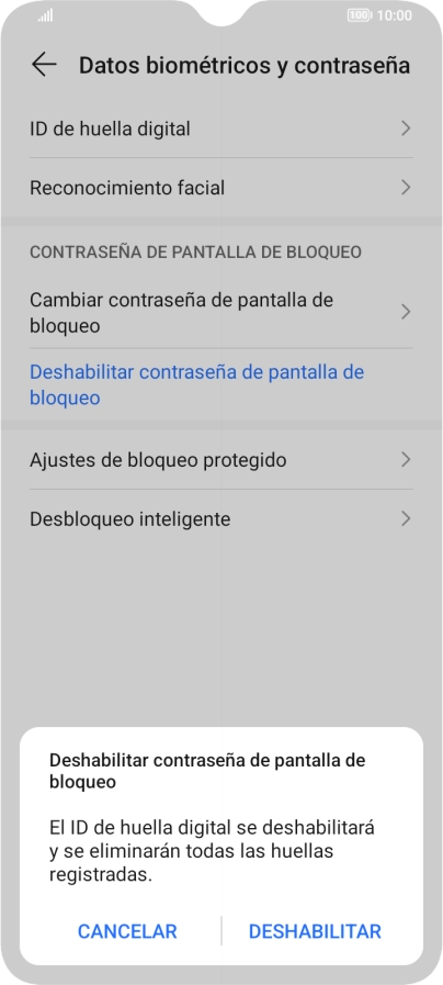 Pulsa DESHABILITAR e introduce el código de seguridad extra que has creado anteriormente.