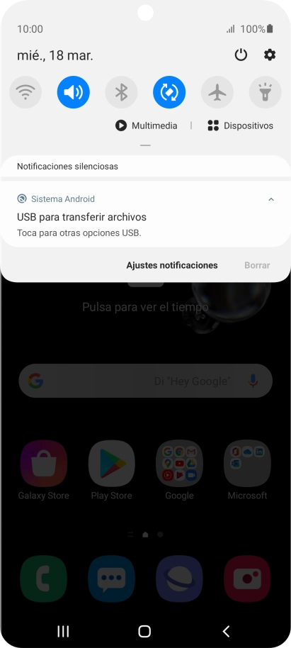 Pulsa Toca para otras opciones USB..