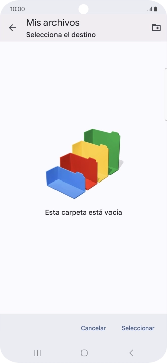 Si deseas crear una nueva carpeta, pulsa el icono de nueva carpeta y sigue las indicaciones de la pantalla para crearla.