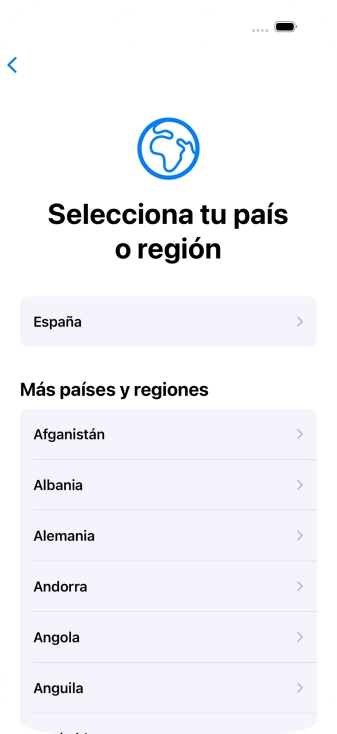 Pulsa el país o el área deseados.