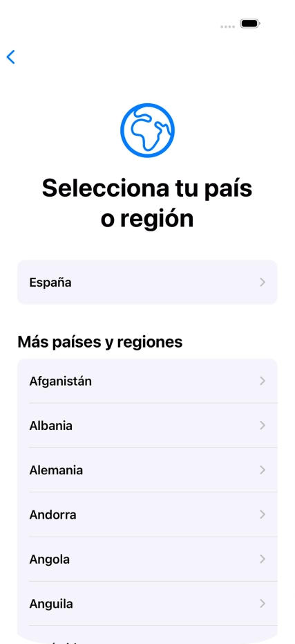 Pulsa el país o el área deseados.