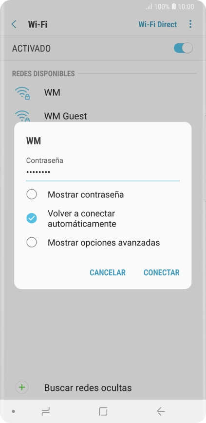 Introduce la contraseña de la red wifi y pulsa CONECTAR.