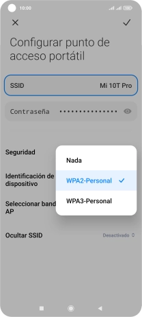 Pulsa WPA3-Personal para proteger la conexión wifi con una contraseña.