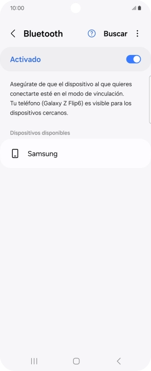 Pulsa el dispositivo Bluetooth deseado y sigue las indicaciones de la pantalla para vincular el dispositivo al teléfono.