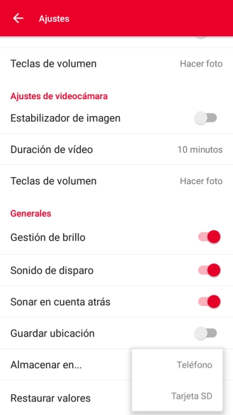 Pulsa Teléfono para guardar tus fotografías en la memoria del teléfono.