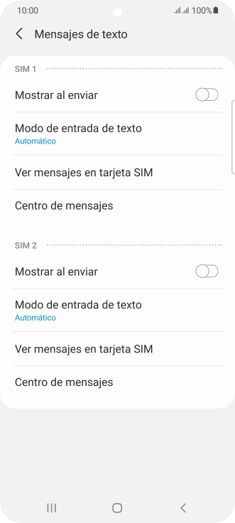 Pulsa Centro de mensajes bajo la tarjeta SIM deseada.