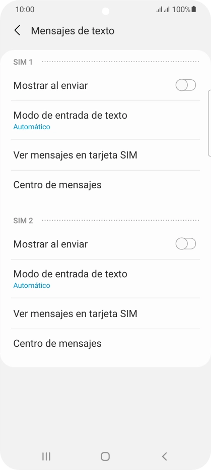 Pulsa Centro de mensajes bajo la tarjeta SIM deseada.