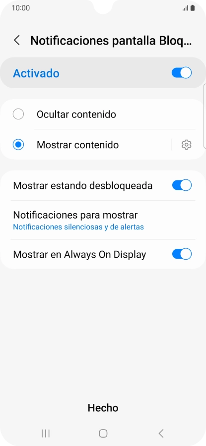Pulsa los ajustes deseados para activarlos o desactivarlos.