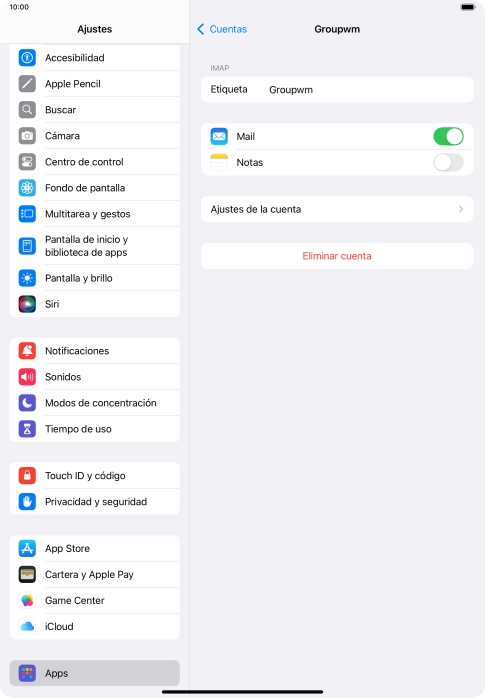 Pulsa Ajustes de la cuenta.