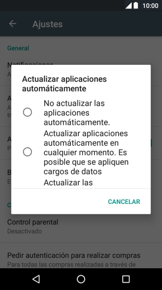 Para desactivar la actualización automática de apps, pulsa No actualizar las aplicaciones automáticamente.