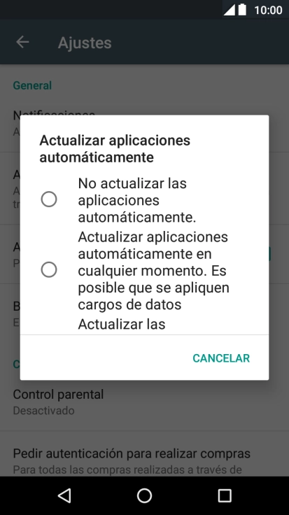 Para desactivar la actualización automática de apps, pulsa No actualizar las aplicaciones automáticamente.