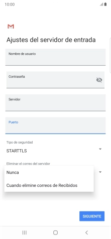 Pulsa Nunca para conservar los correos electrónicos en el servidor cuando los borras del teléfono.