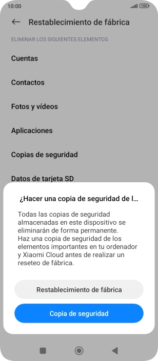 Pulsa Restablecimiento de fábrica.