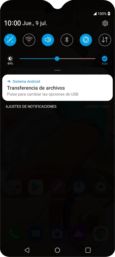 Pulsa Pulse para cambiar las opciones de USB.
