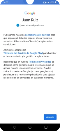 Pulsa Acepto y sigue las indicaciones de la pantalla para seleccionar los ajustes de tu cuenta de Google.