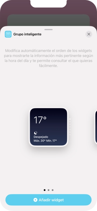 Desliza el dedo hacia la derecha o hacia la izquierda por la pantalla para seleccionar el tamaño de widget deseado.