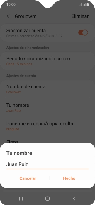 Introduce el nombre deseado y pulsa Hecho.