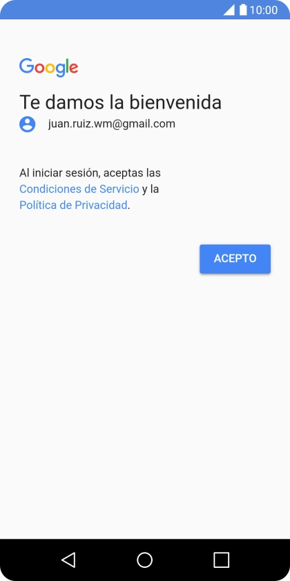 Pulsa ACEPTO y sigue las indicaciones de la pantalla para seleccionar los ajustes de tu cuenta de Google.