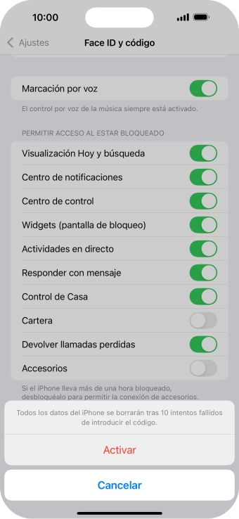 Si activas la función, pulsa Activar.