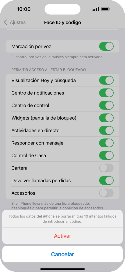 Si activas la función, pulsa Activar.