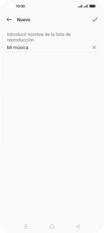 Introduce el nombre de la lista de reproducción y pulsa el icono de aceptar.