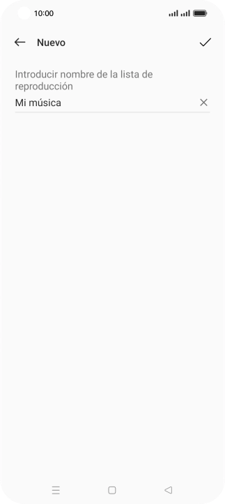Introduce el nombre de la lista de reproducción y pulsa el icono de aceptar.