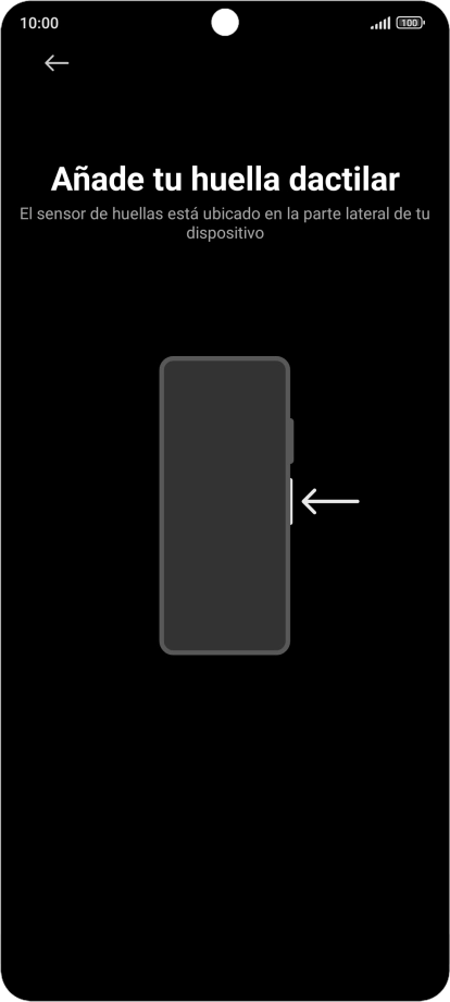 Sigue las indicaciones de la pantalla para crear una huella digital como código de seguridad.