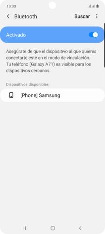 Pulsa el dispositivo Bluetooth deseado y sigue las indicaciones de la pantalla para vincular el dispositivo al teléfono.