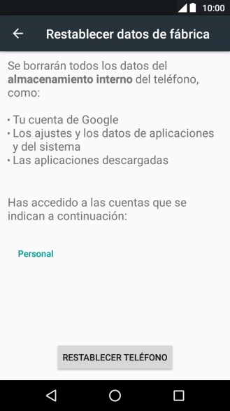 Pulsa RESTABLECER TELÉFONO.