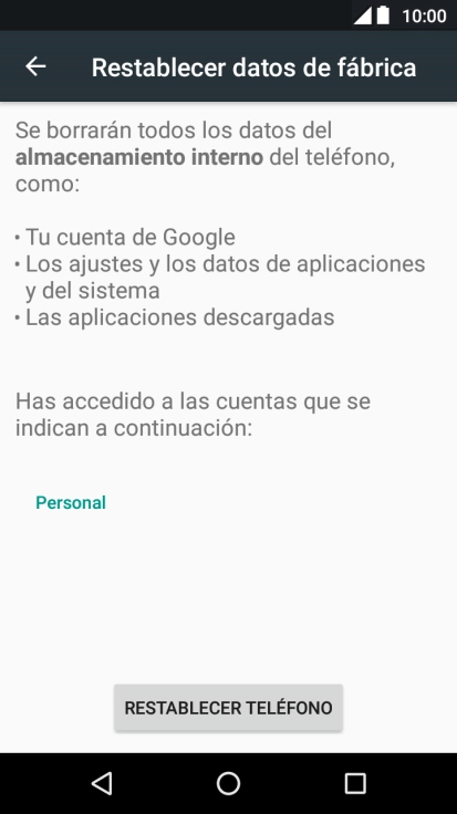 Pulsa RESTABLECER TELÉFONO.