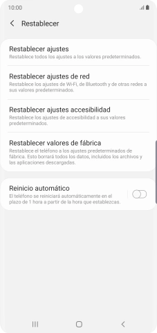 Pulsa Restablecer valores de fábrica.