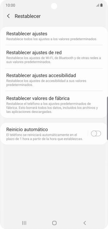 Pulsa Restablecer valores de fábrica.